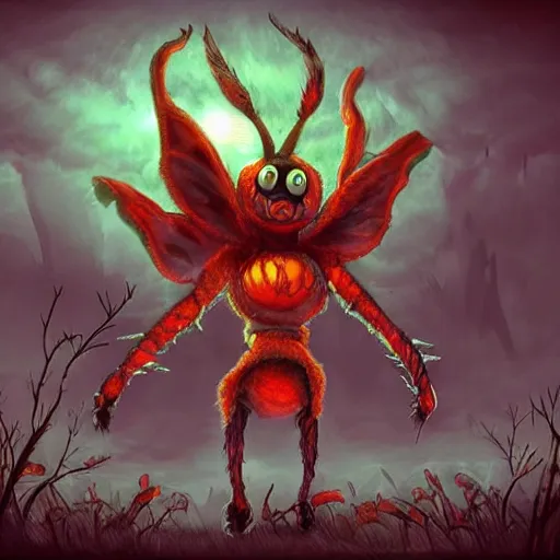 Image similar to ladybug as a monster boss, fantasy art style, scary atmosphere, nightmare - like dream