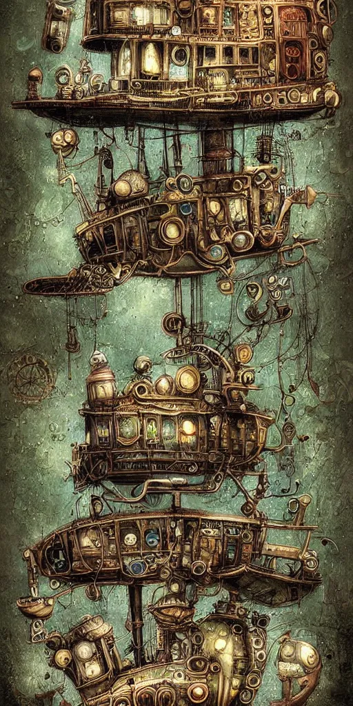 Prompt: a detailed digital painting of an organic steampunk living submarine by alexander jansson and where's waldo and leonardo da vinci