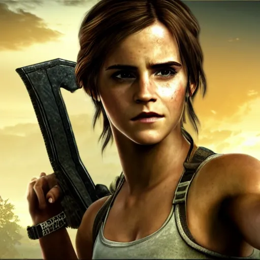 Image similar to Screenshot of Emma Watson as Lara Croft video game