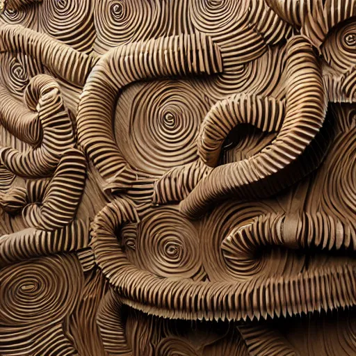 Image similar to tentacles made of brown corrugated cardboard, cut out of cardboard, realistic photography, fantasy