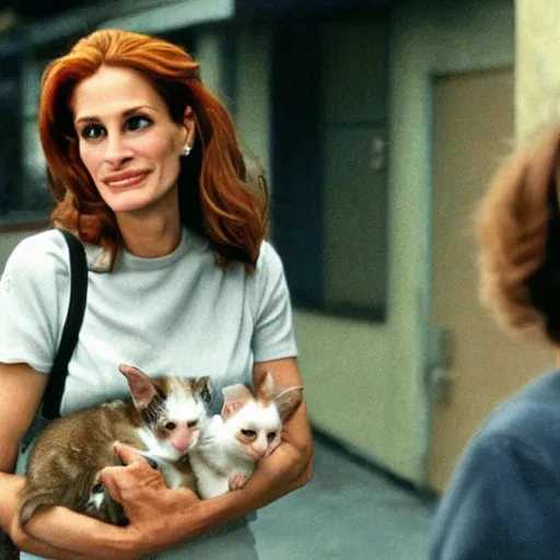 Image similar to julia roberts!! as dana scully, rescuing kittens, movie still