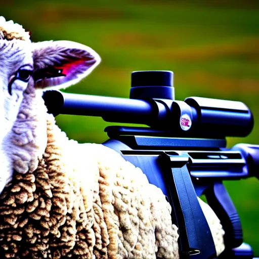 Image similar to texel sheep shooting sniper rifle, photo, detailed, 4 k