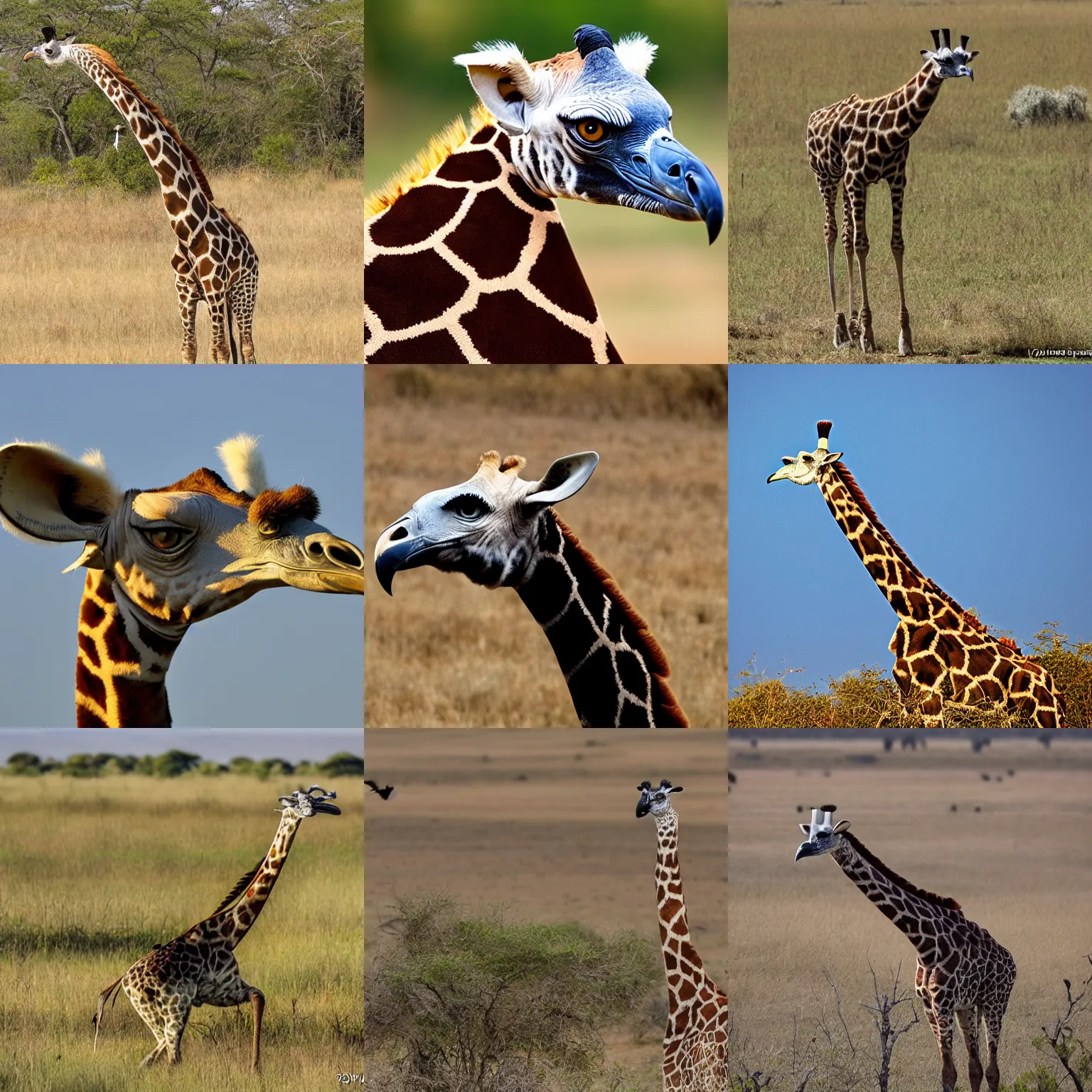 Prompt: a vulture-giraffe, wildlife photography