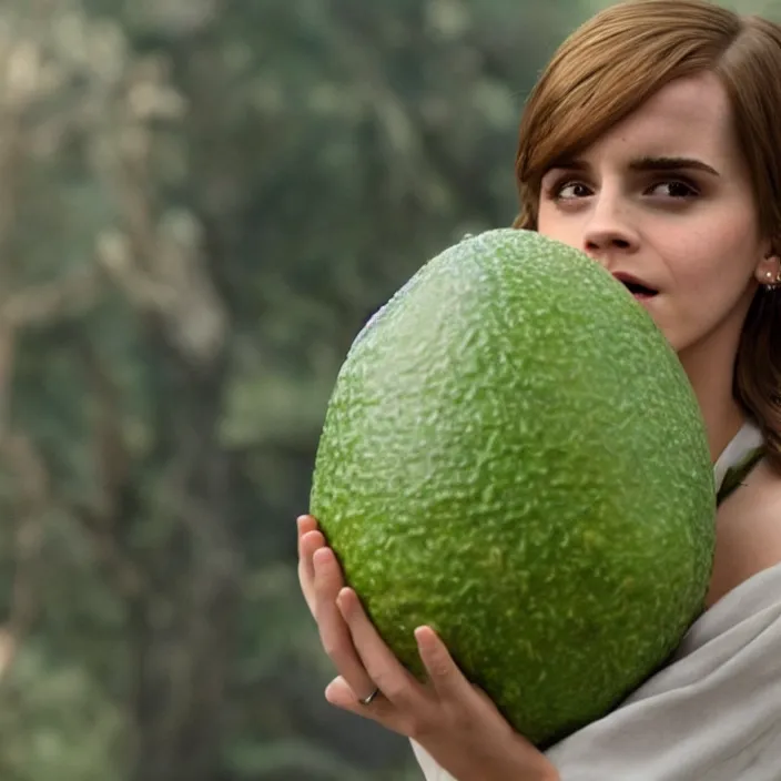 Prompt: emma watson as a live action avocado, movie still, 8 k