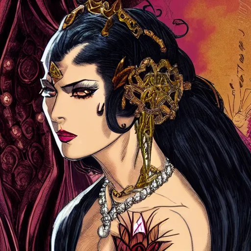 Image similar to mata hari as a super villainess, cinematic, hyper detailed