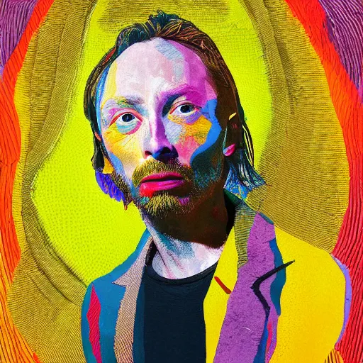 Image similar to cheerful, bright, colorful, sunny, and very detailed portrait of thom yorke, painted by max ernst