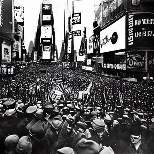 Prompt: victory over japan, celebrated in times square, 1 9 4 5, historical photo