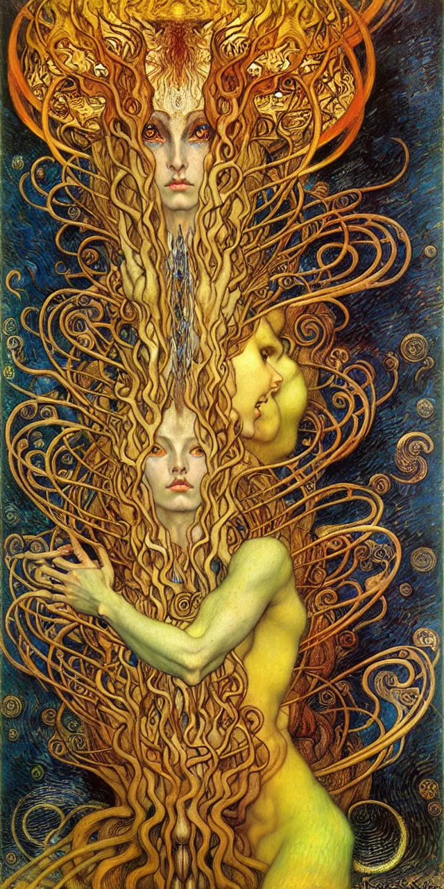 Image similar to Divine Chaos Engine by Karol Bak, Jean Delville, William Blake, Gustav Klimt, and Vincent Van Gogh, symbolist, visionary