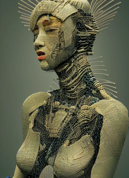 Prompt: portrait of a futuristic geisha cyborg, made from million point clouds, in the style of ghost in the shell, kintsugi, modern fine art, fractal, intricate, elegant, highly detailed, digital photography, subsurface scattering, by jheronimus bosch and he giger and greg rutkowski,