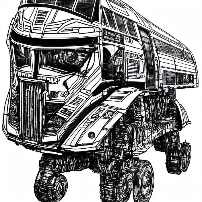 Prompt: bus like a kitan strider from star wars, high detailed pen drowning