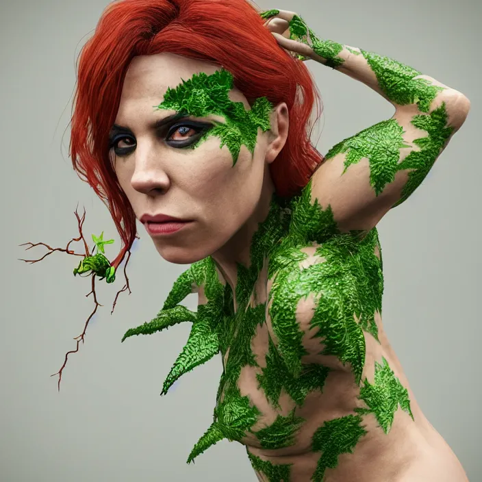 Image similar to portrait of Melanie C as a Poison Ivy. intricate artwork. by wlop, octane render, trending on artstation, very coherent symmetrical artwork. cinematic, hyper realism, high detail, octane render, 8k