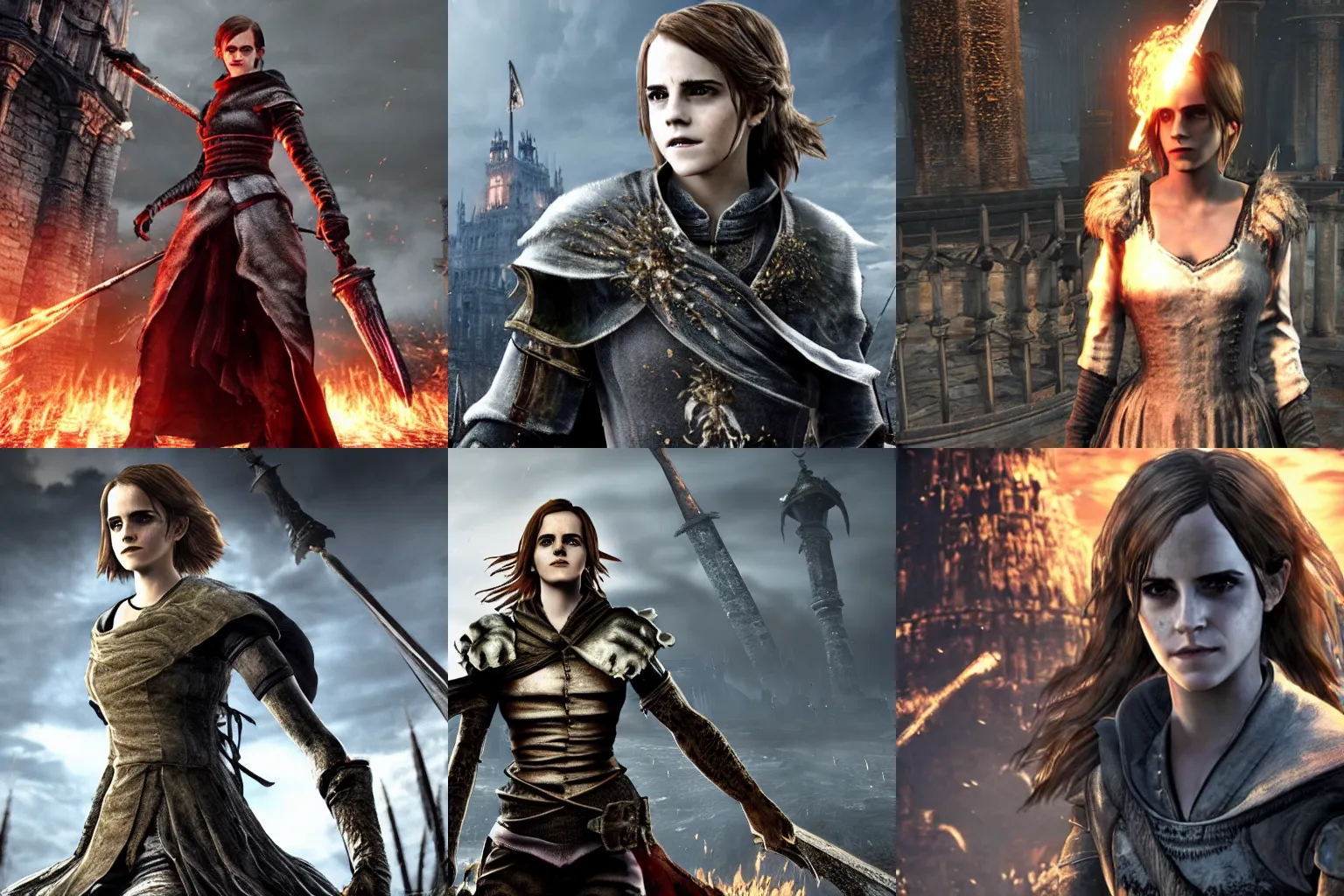 Prompt: Screenshot of Emma Watson in Dark Souls 3