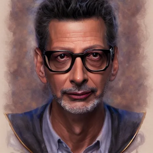 Image similar to jeff goldblum as a realistic fantasy d & d wizard, closeup portrait art by donato giancola and greg rutkowski, realistic face, digital art, trending on artstation