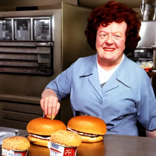 Image similar to color photo of julia child working at burger king