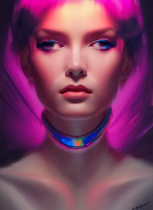 Prompt: photorealistic portrait of female humanoid, cyber neon lights, highly intricate, retro 6 0 s haute couture fashion, elegant, highly detailed, crispy quality, trending on artstation, trending on pinterest, glamor pose, no signature, no watermark, art by artgerm and greg rutkowski