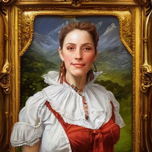 Image similar to portrait of a european woman ( 3 5 ) from the european union ( eu ) in 2 0 2 1, an oil painting by ross tran and thomas kincade