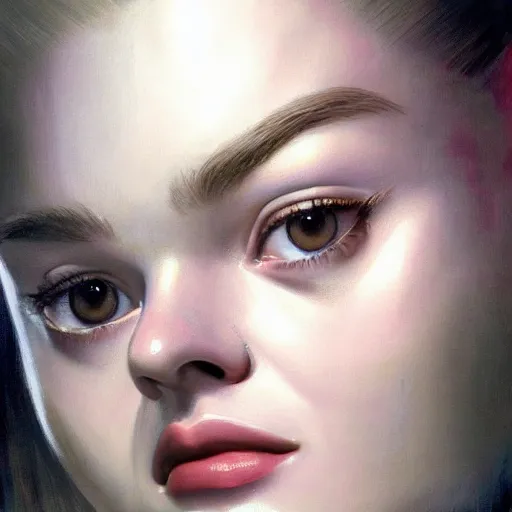 Prompt: ultra realistic portrait painting of elle fanning in irobot, art by frank frazetta, 4 k, ultra realistic, highly detailed, epic lighting