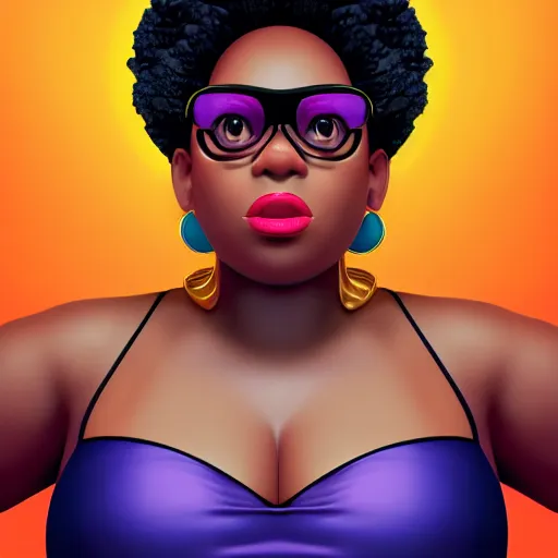 Image similar to stunning, coherent, symmetrical, still of black bbw woman in wal-mart, follow shot, 3d, in the style of pixar, comic book style, 3d, highly detailed, 16k resolution, octane renderer, coherent, cinematic lighting