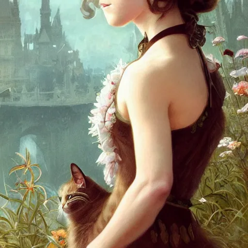 Prompt: a beautiful portrait of emma watson with cat ears, neko girl, fantasy, intricate, elegant, highly detailed, digital painting, artstation, concept art, matte, sharp focus, illustration, art by greg rutkowski and alphonse mucha