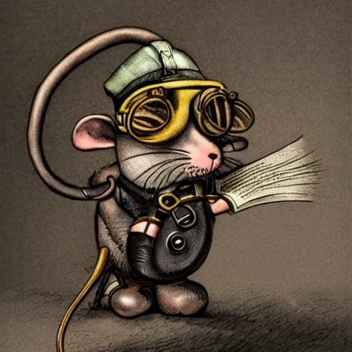 Image similar to a rat with steampunk googles, by burns jim