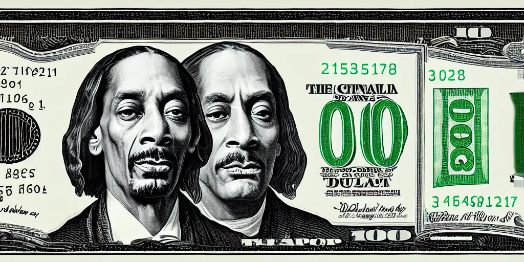 Image similar to a thousand dollar us bill featuring snoop dogg