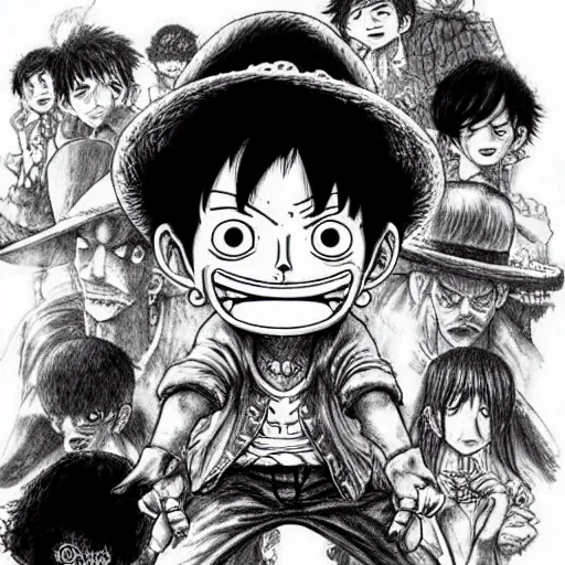 Image similar to [ luffy mustache ] ( by kim jung gi ) ( by kentaro miura ) ( by george morikawa )