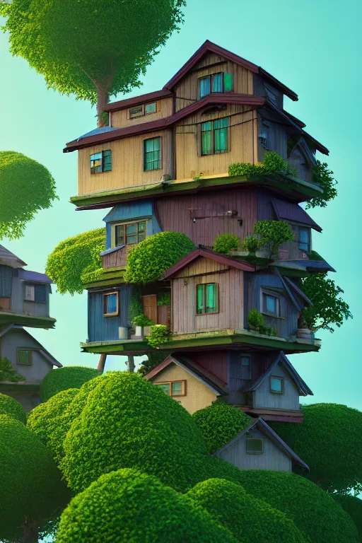 Image similar to stacked houses, solarpunk, studio ghibli, octane render, 4 k