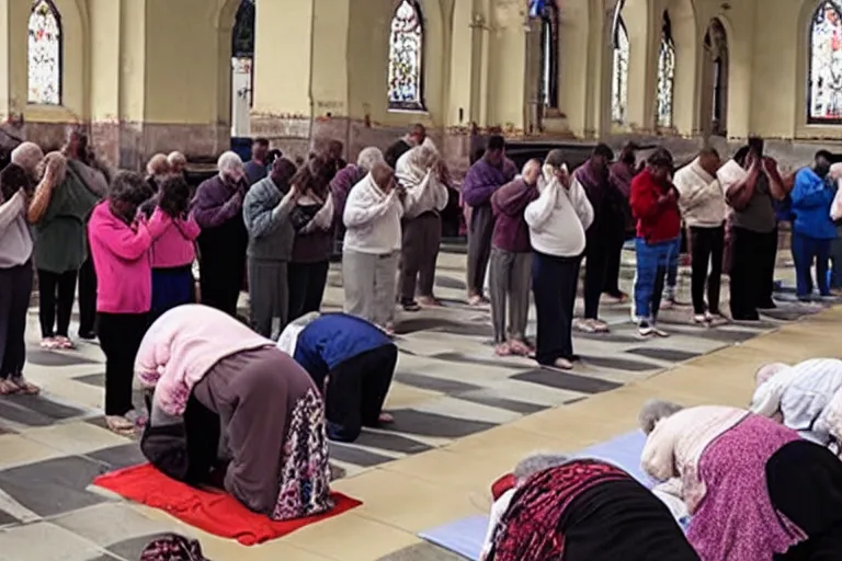 Image similar to people praying for god to resurrect a old lady