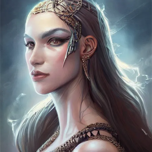 Image similar to a portrait of a young susan saradon as a sorceress, upper half portrait, urban motifs, intricate, elegant, highly detailed, digital painting, trending on artstation, concept art, smooth sharp focus, illustration, art by artgerm and greg rutkowski