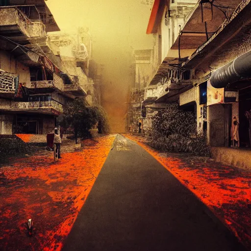 Prompt: photograph of the impacts of climate change across India, realism, urban art style, artstation, digital painting, cinematic, concept art, 35mm grain filter