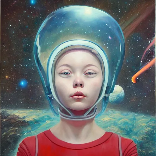 Prompt: oil painting of a girl lost in space, james jean, rutkowski tones