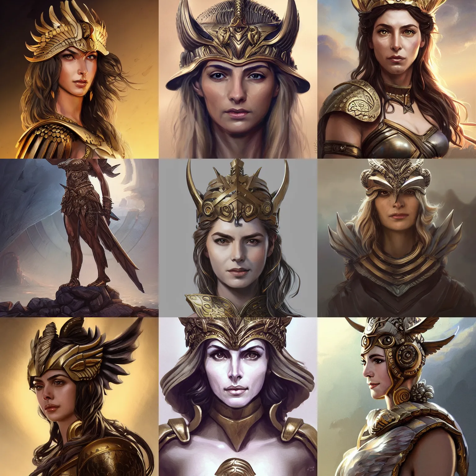 Prompt: athena, greek goddess, claudia black, art by artgerm and greg rutkowski and magali villeneuve, bronze greek armor, owl crown, small owl, d & d, fantasy, portrait, highly detailed, headshot, digital painting, trending on artstation, concept art, sharp focus, illustration