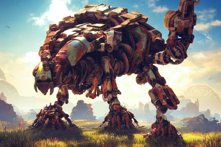 Image similar to shell - walker machine mecanical creature robot of horizon forbidden west horizon zero dawn radiating a glowing aura global illumination ray tracing hdr fanart arstation by ian pesty and alena aenami artworks in 4 k