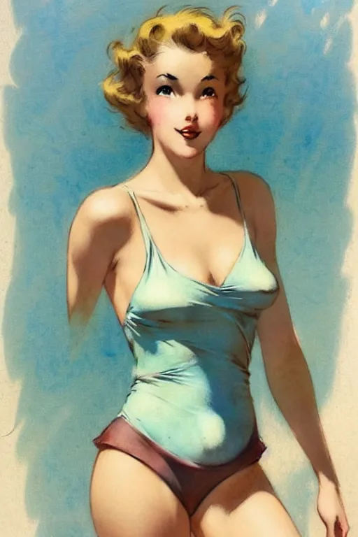 Image similar to (((((1950s adventure swimsuit girls character illustration. muted colors.))))) by Jean-Baptiste Monge !!!!!!!!!!!!!!!!!!!!!!!!!!!