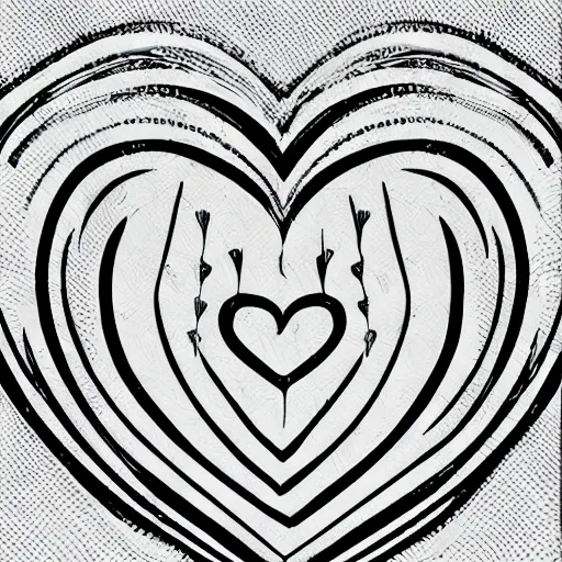 Image similar to clean black and white print on white paper, high contrast, logo of a symmetric heart with a stylized dancer silhouette inside