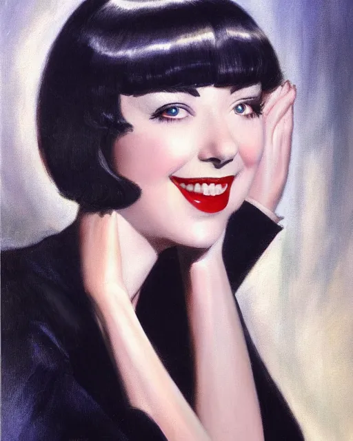 Prompt: colleen moore 2 8 years old, bob haircut, portrait painted by stanley artgerm, casting long shadows