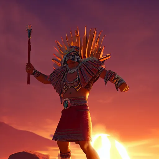 Prompt: aztec sun warrior man with human properties hyperrealistic hyperdetailed unreal engine ray tracing