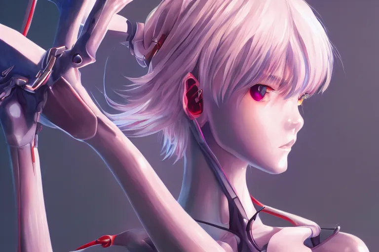 Image similar to A beautiful image of rei ayanami from neon evangelion ,D&D, fantasy, highly detailed, digital art, artstation, smooth, sharp focus, fantasy illustration, art by Peter Tang and artgem and Alina Ivanchenko and Hirokazu Yokohara and Kago Shintaro