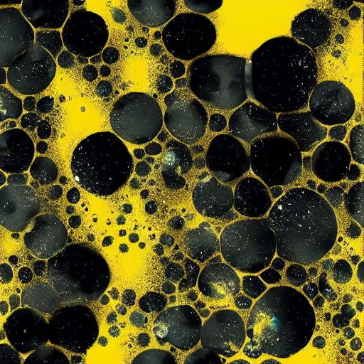 Image similar to beautiful liquid marble texture with oil bubbles. harmonic black yellow and mint coloured abstraction. ultradetailed realistic art