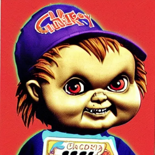 Image similar to chucky as a garbage pail kids card, product image, 1 9 8 0 s