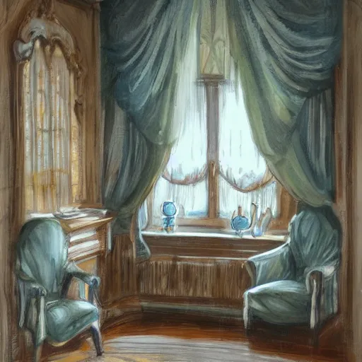 Image similar to An interior of room, in style of Scott M Fischer