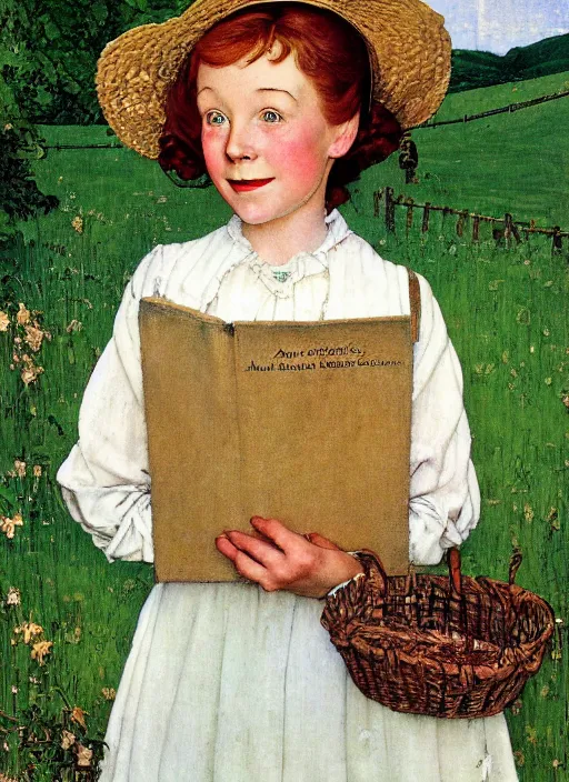 Prompt: anne of the green gables, by norman rockwell