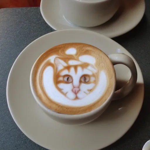 Prompt: cat made in latte art, photo 3 5 mm