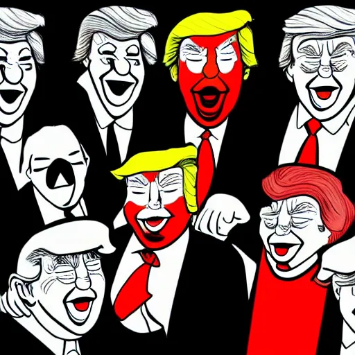 Image similar to Donald Trump as a clown with a group of clowns, trending on deviantart