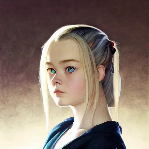 Image similar to ultra realistic portrait painting of elle fanning in spirited away, art by frank frazetta, 4 k, ultra realistic, highly detailed, epic lighting
