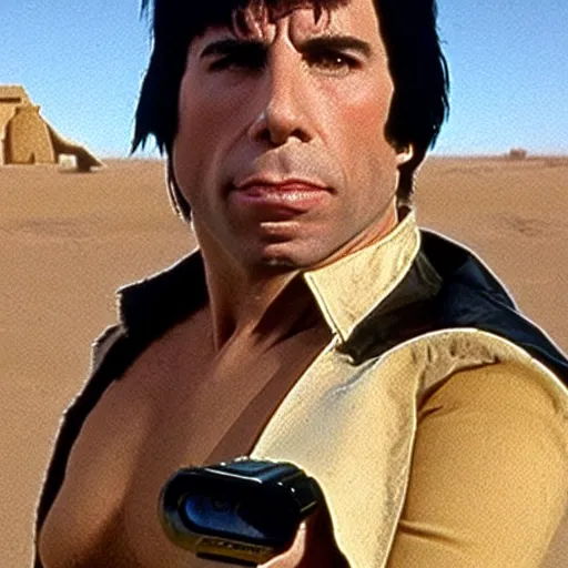 Prompt: Confused john travolta from pulp fiction, on tatooine