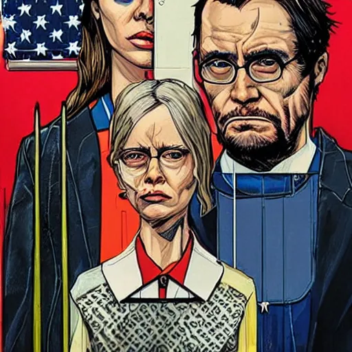 Prompt: American Gothic, by MARVEL comics and Sandra Chevrier