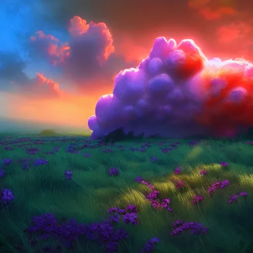 Prompt: puffy clouds, drew struzan style, vfx art, unreal engine render, claymation style, colourful, volumetric light, digital painting, digital illustration, dramatic light,