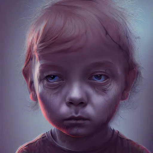 Image similar to creepy child, hyper detailed masterpiece, digital art painting, surrealisme aesthetic,