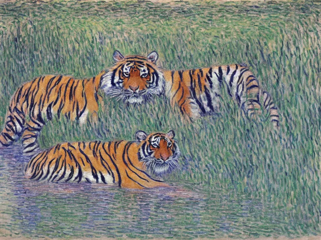 Prompt: a tiger drawn by monet